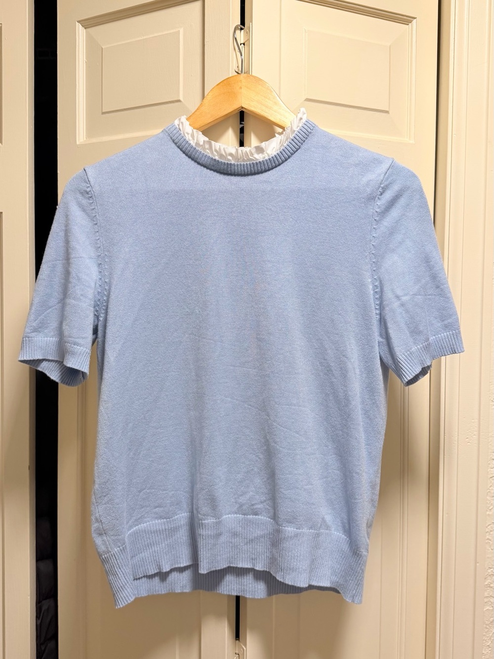 iORA Blue Ruffle Collar Knit Top Women’s M EU38 UK10 Short Sleeve NWOT